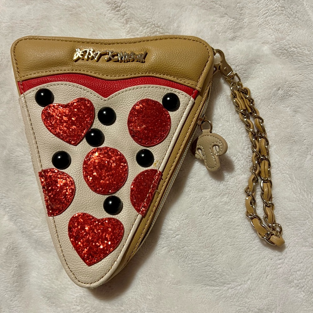 Pizza Slice Wristlet with Glitter Hearts
